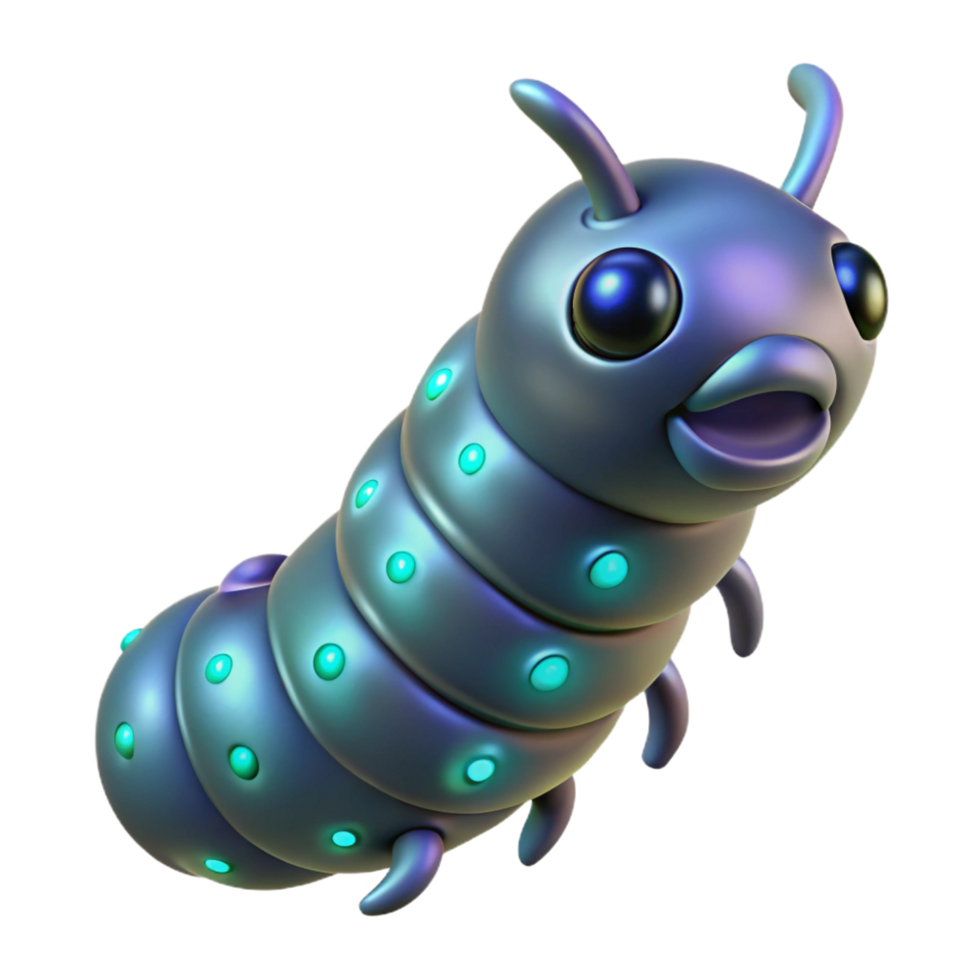 spectacular mysterious impressionist Alien larva with bioluminescent markings NO BACKGROUND with Transparent Background. crisp png