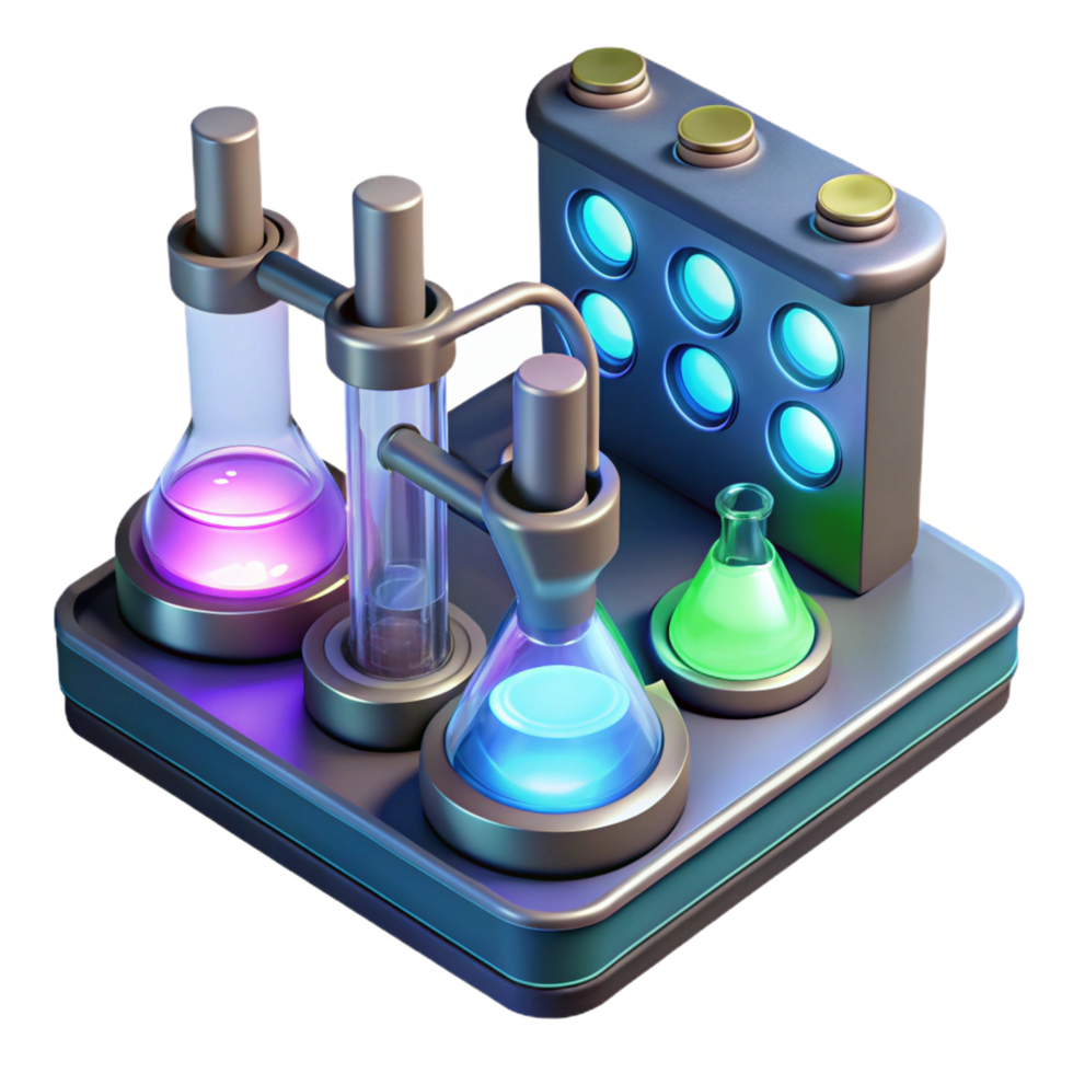 joyful serene High-tech laboratory equipment with glowing displays NO BACKGROUND with Transparent Background. premium png