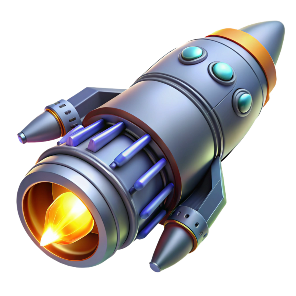 mesmerizing rustic Highly detailed spaceship thruster with glowing exhaust NO BACKGROUND with Transparent Background. handcrafted png