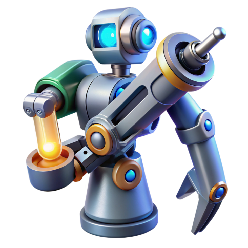 mesmerizing impressionist Robotic arm holding a futuristic weapon NO BACKGROUND with Transparent Background. refined png