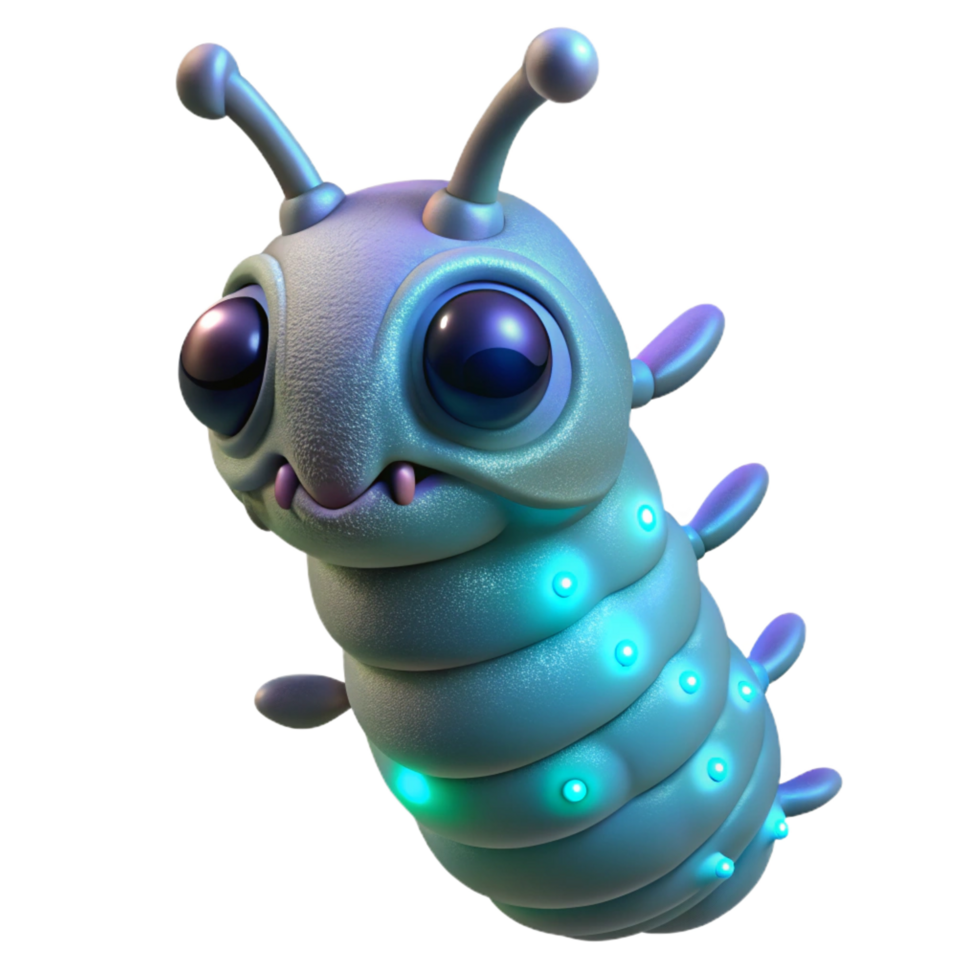 serene memorable Alien larva with bioluminescent markings NO BACKGROUND with Transparent Background. png