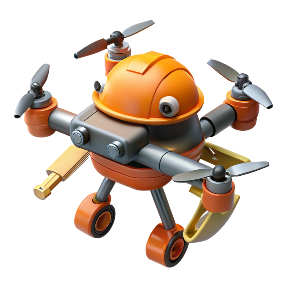 serene playful urban Robotic construction drone with welding tools NO BACKGROUND with Transparent Background. luxury png