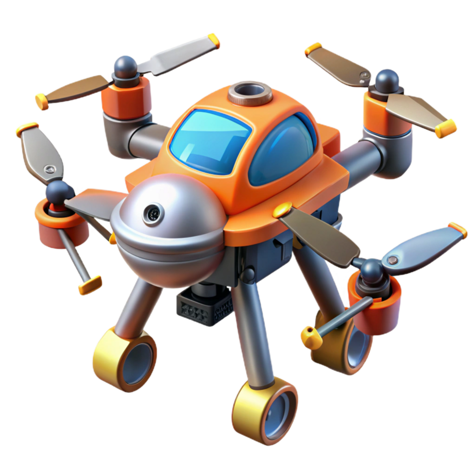 whimsical magnificent Robotic construction drone with welding tools NO BACKGROUND with Transparent Background. top-tier png