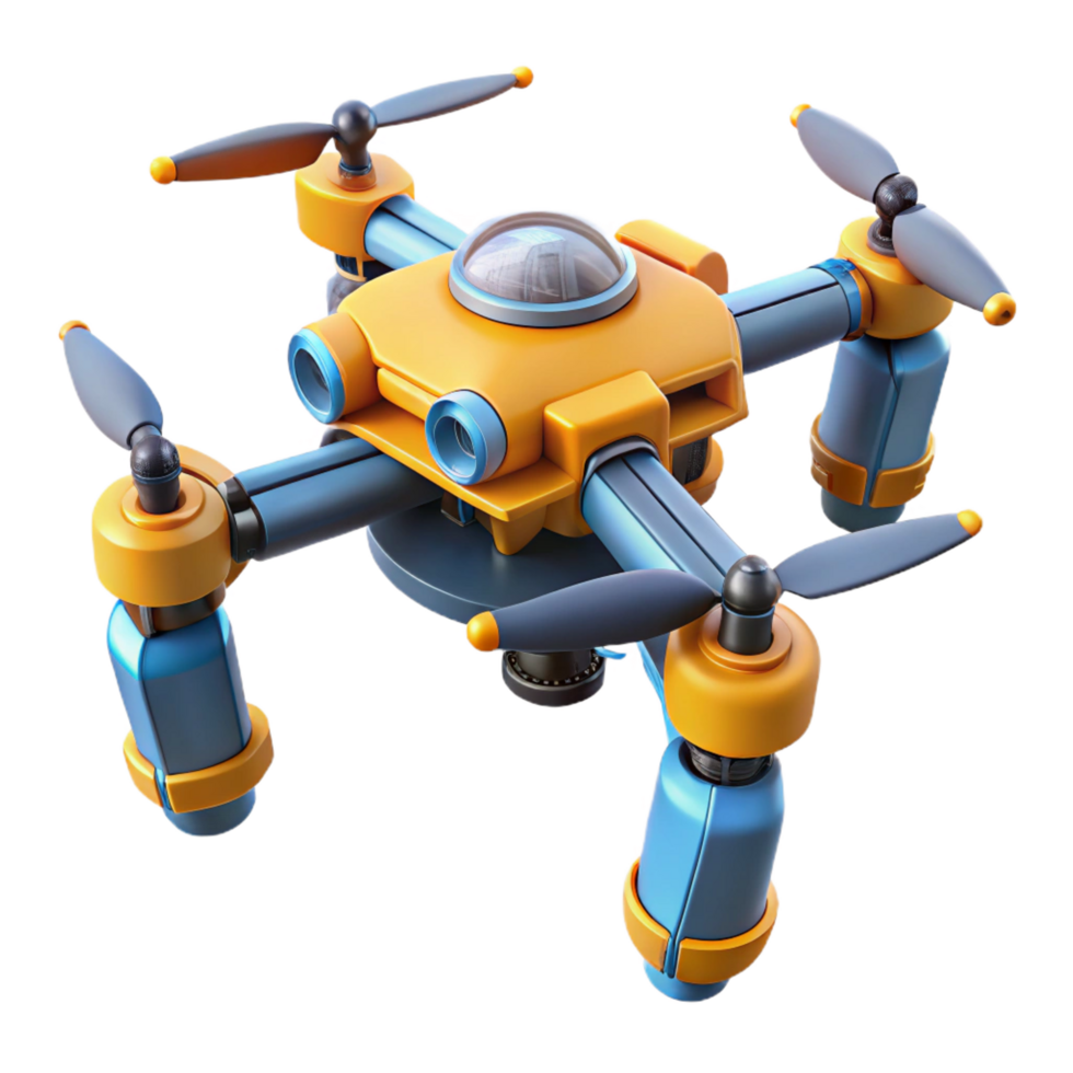 stunning rustic Robotic repair drone with manipulator arms NO BACKGROUND with Transparent Background. handcrafted png