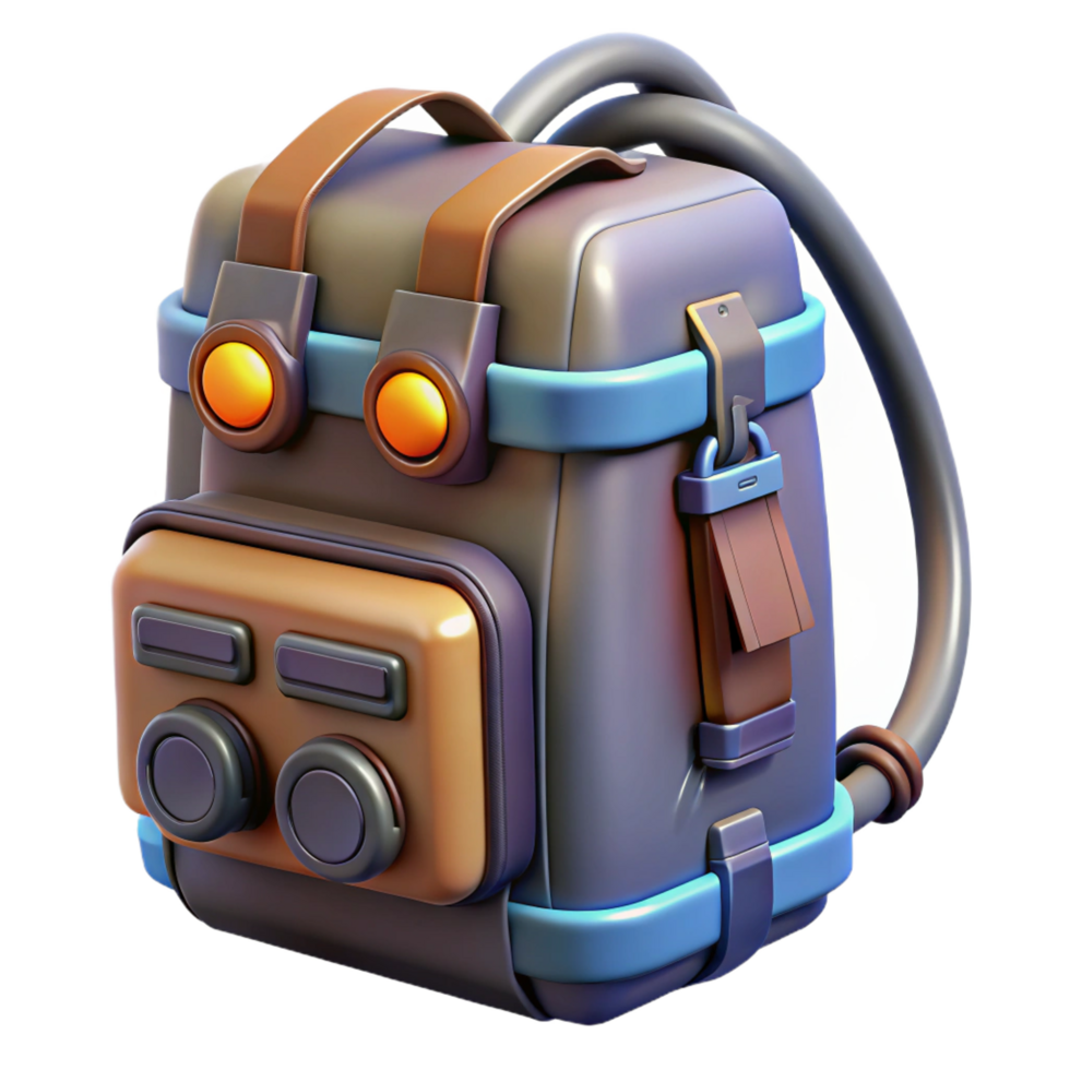 memorable modern Cyberpunk backpack with integrated power source NO BACKGROUND with Transparent Background. original png