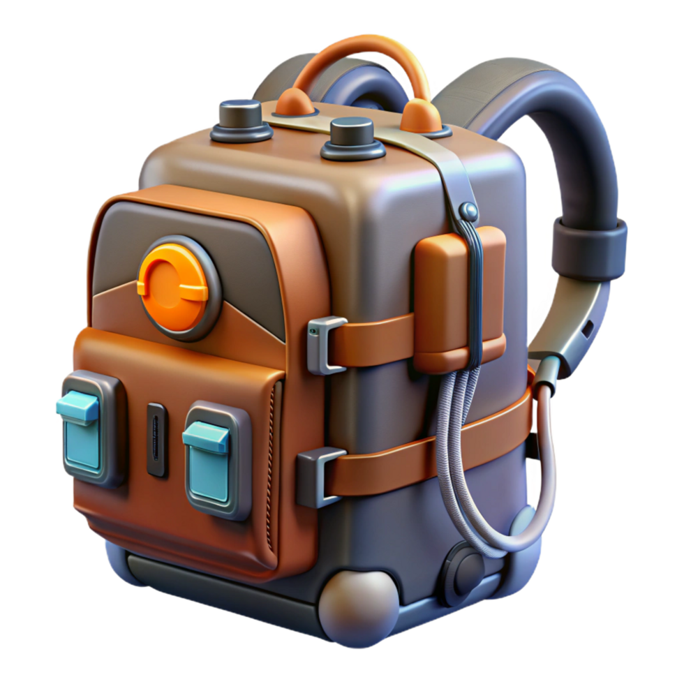 whimsical hypnotic Cyberpunk backpack with integrated power source NO BACKGROUND with Transparent Background. museum quality png