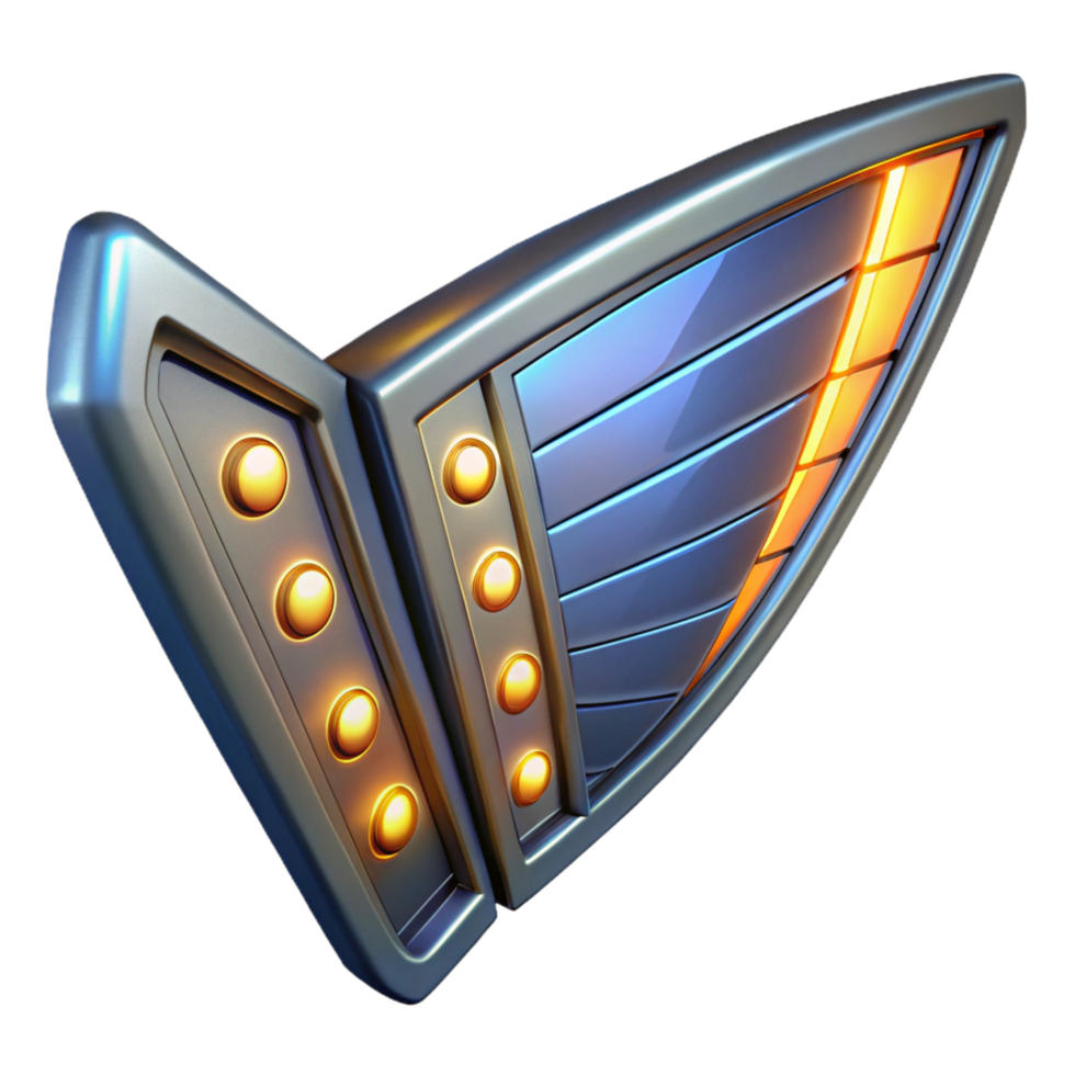 splendid distinguished Highly detailed spaceship wing with glowing panels NO BACKGROUND with Transparent Background. png