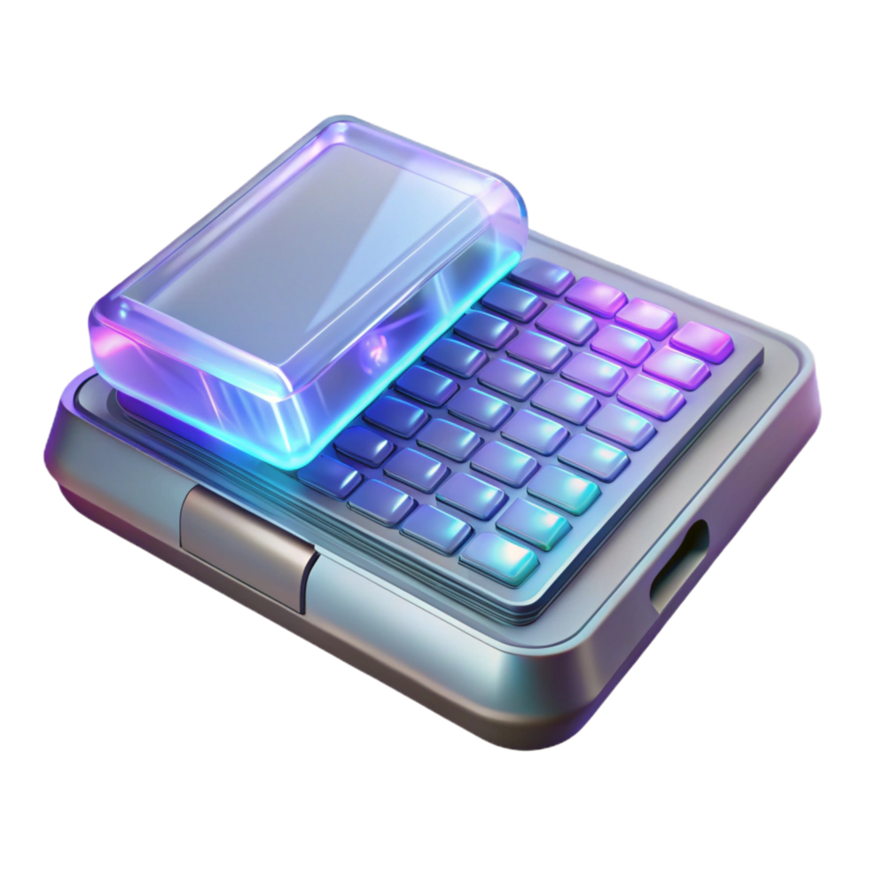 pristine mid-century High-tech communication device with holographic keyboard NO BACKGROUND with Transparent Background. authentic png