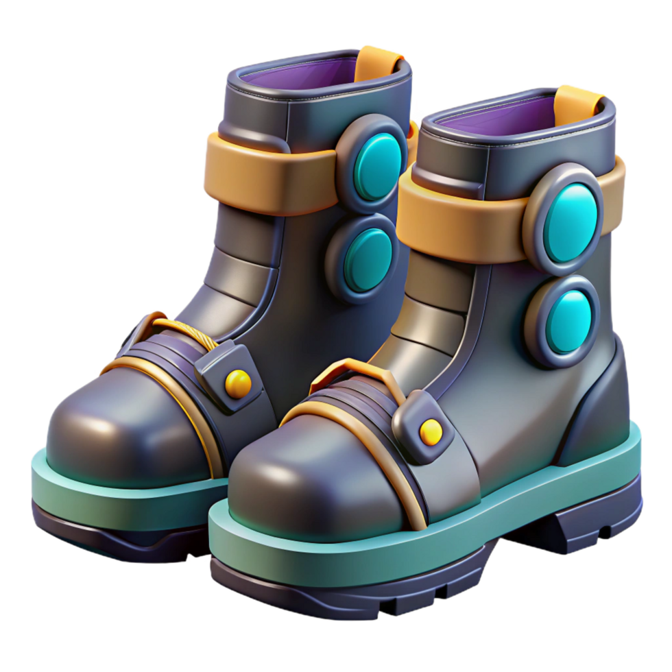 pristine romantic surreal Cyberpunk boots with magnetic soles NO BACKGROUND with Transparent Background. elite png