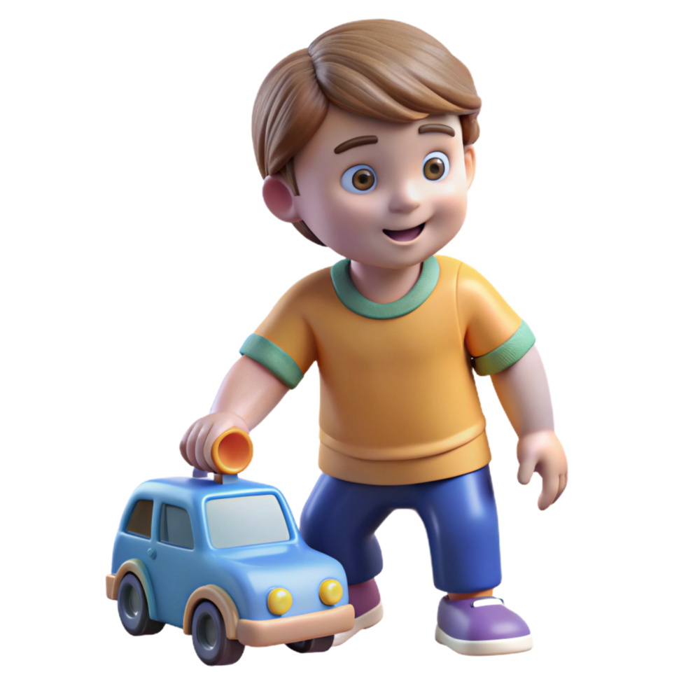 rare geometric Toddler boy playing with a toy car. NO BACKGROUND with Transparent Background. high resolution png