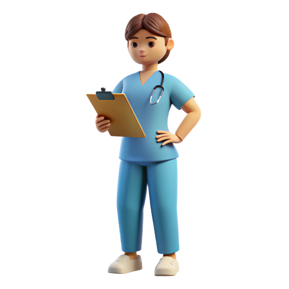 mysterious breathtaking Nurse in scrubs with a clipboard. NO BACKGROUND with Transparent Background. sharp png