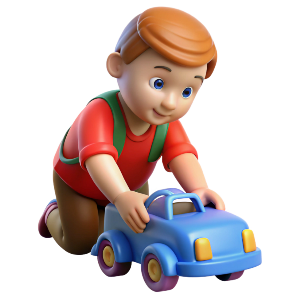 splendid iconic Toddler boy playing with a toy car. NO BACKGROUND with Transparent Background. png