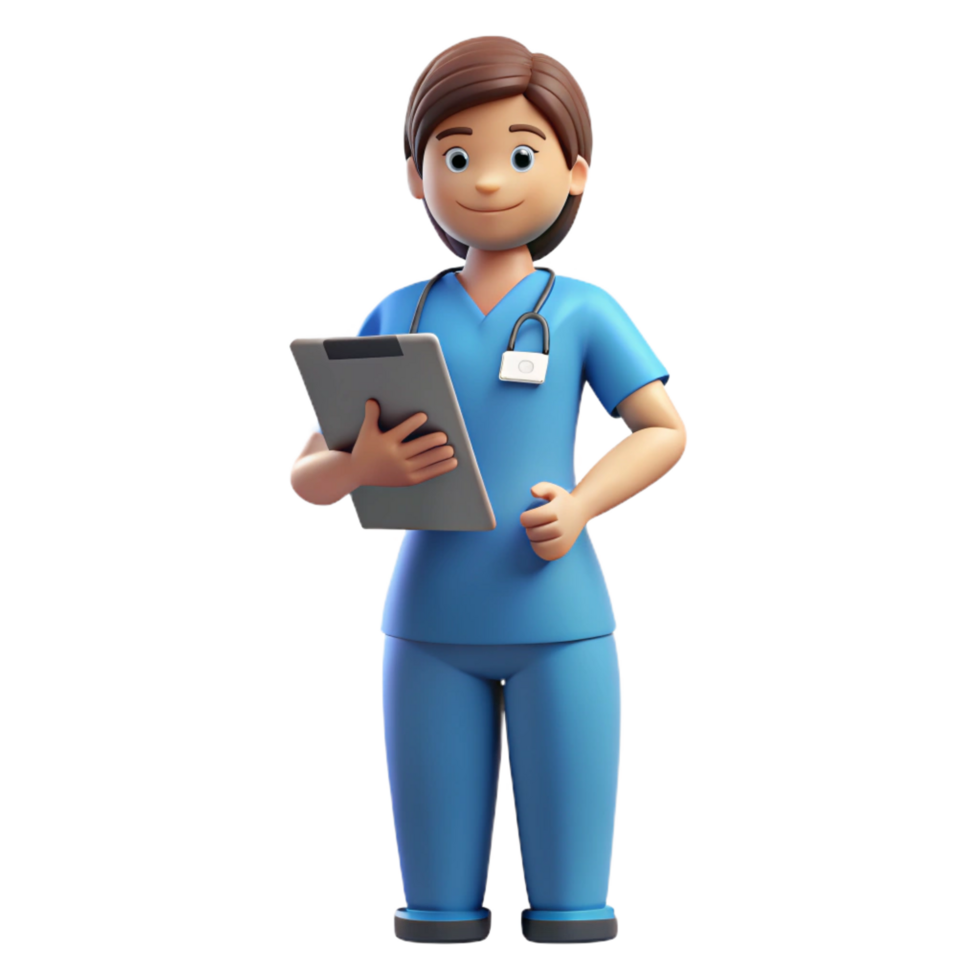 sumptuous gothic Nurse in scrubs with a clipboard. NO BACKGROUND with Transparent Background. refined png