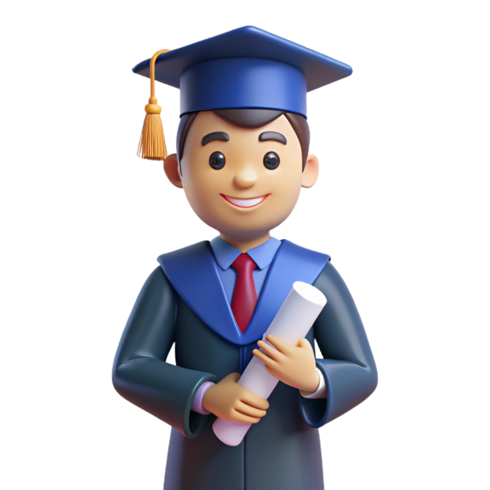 nostalgic enchanting Graduate in a cap and gown holding a diploma. NO BACKGROUND with Transparent Background. genuine png