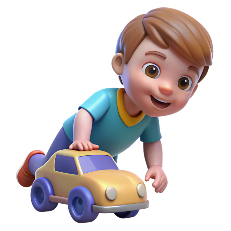 mesmerizing baroque Toddler boy playing with a toy car. NO BACKGROUND with Transparent Background. detailed png