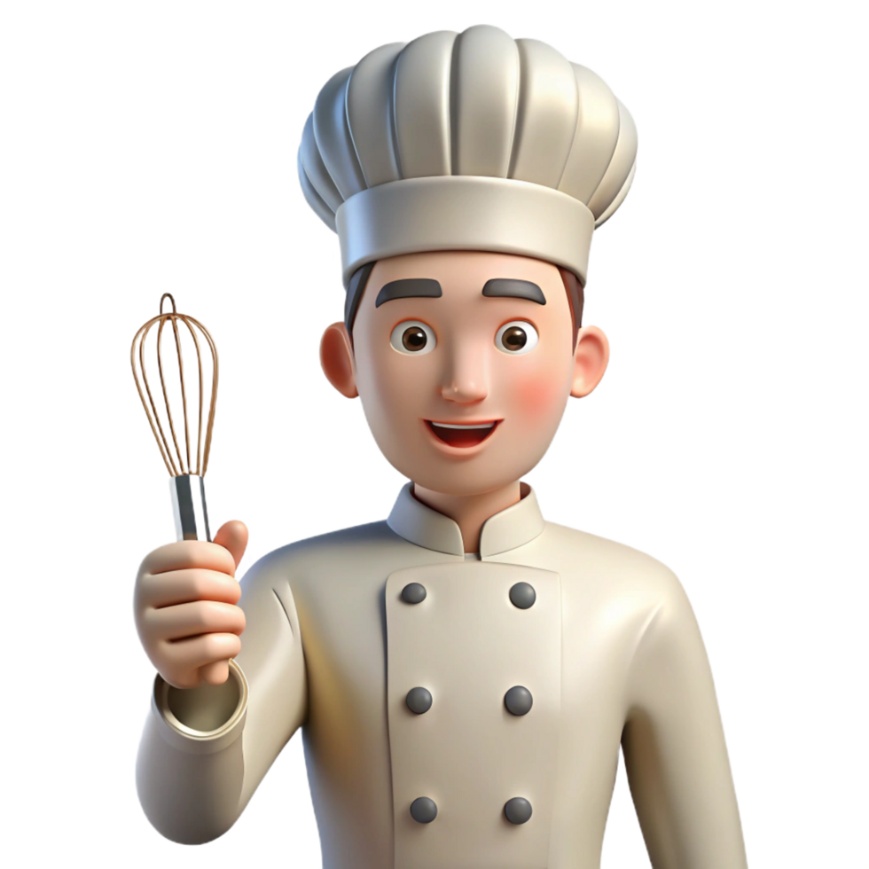 rare artistic Chef in a uniform holding a whisk. NO BACKGROUND with Transparent Background. gallery standard png