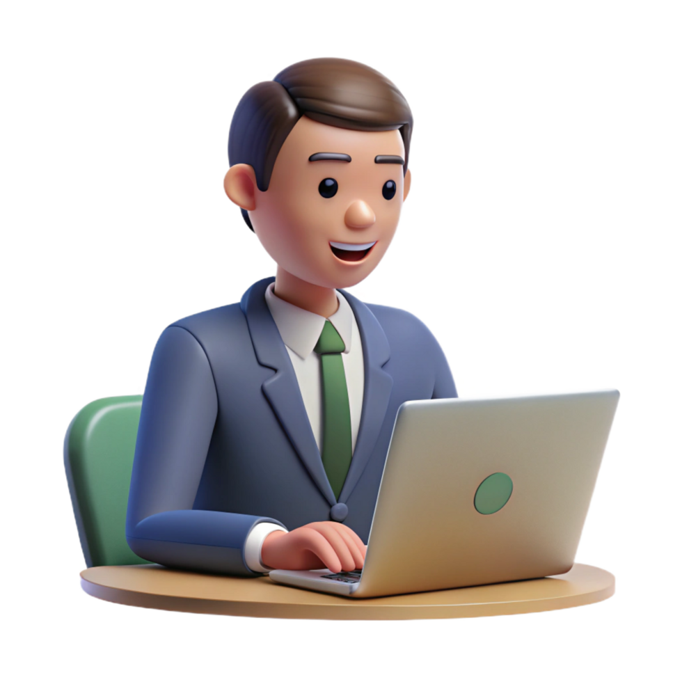 joyful exquisite Office worker typing on a laptop. NO BACKGROUND with Transparent Background. exclusive png