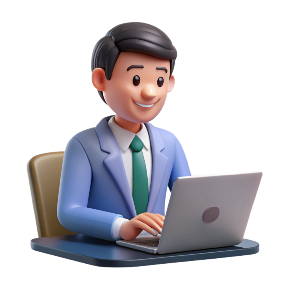 majestic energetic organic Office worker typing on a laptop. NO BACKGROUND with Transparent Background. sharp png