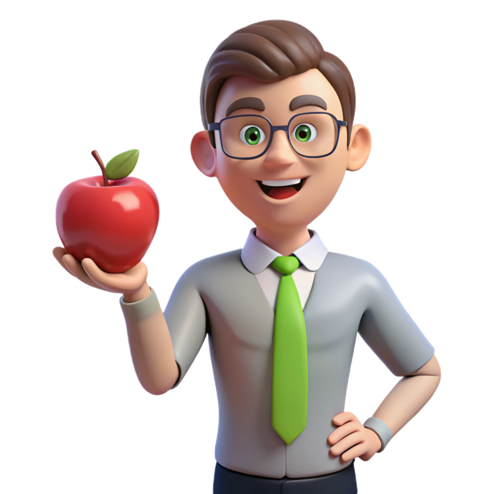 stunning tropical Teacher holding an apple. NO BACKGROUND with Transparent Background. handcrafted png