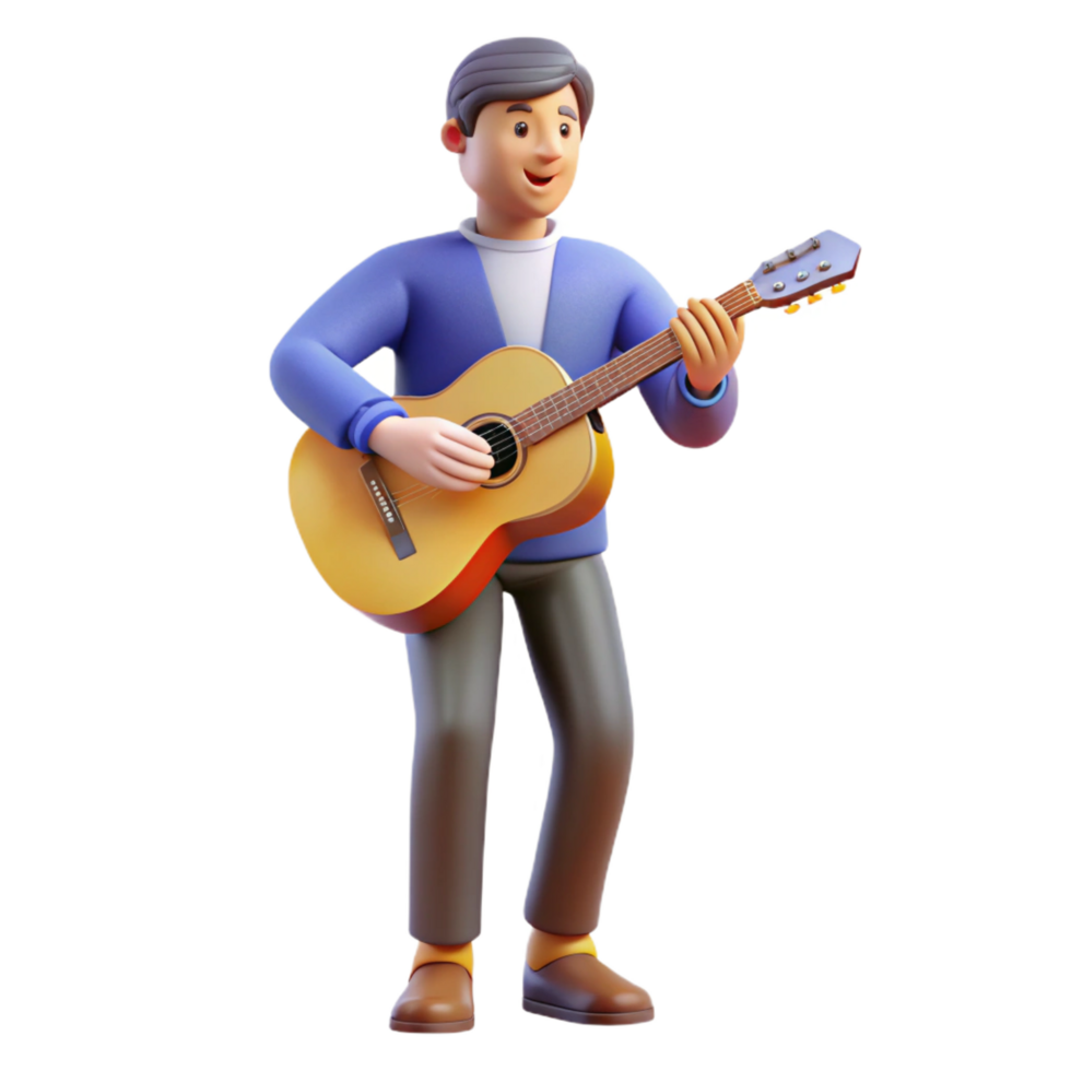 hypnotic romantic urban Musician playing a guitar. NO BACKGROUND with Transparent Background. crisp png