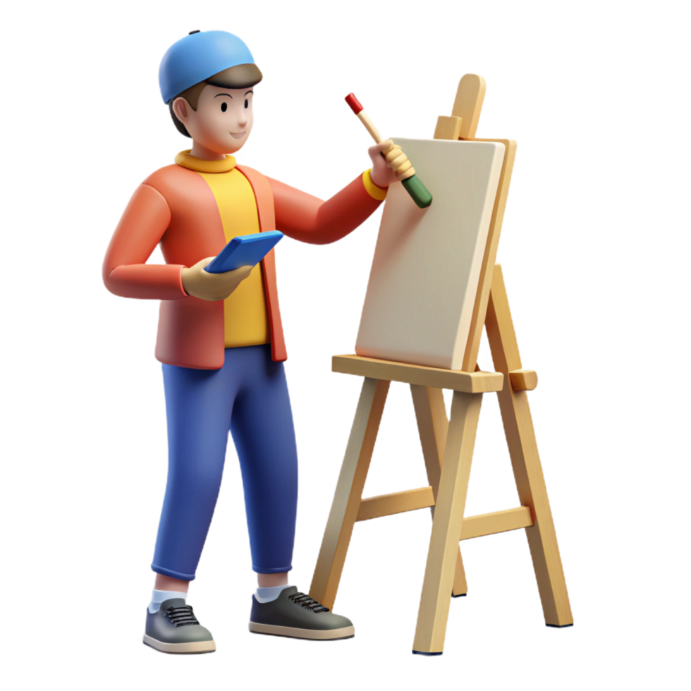 pristine avant-garde Artist painting on a canvas. NO BACKGROUND with Transparent Background. 4K png