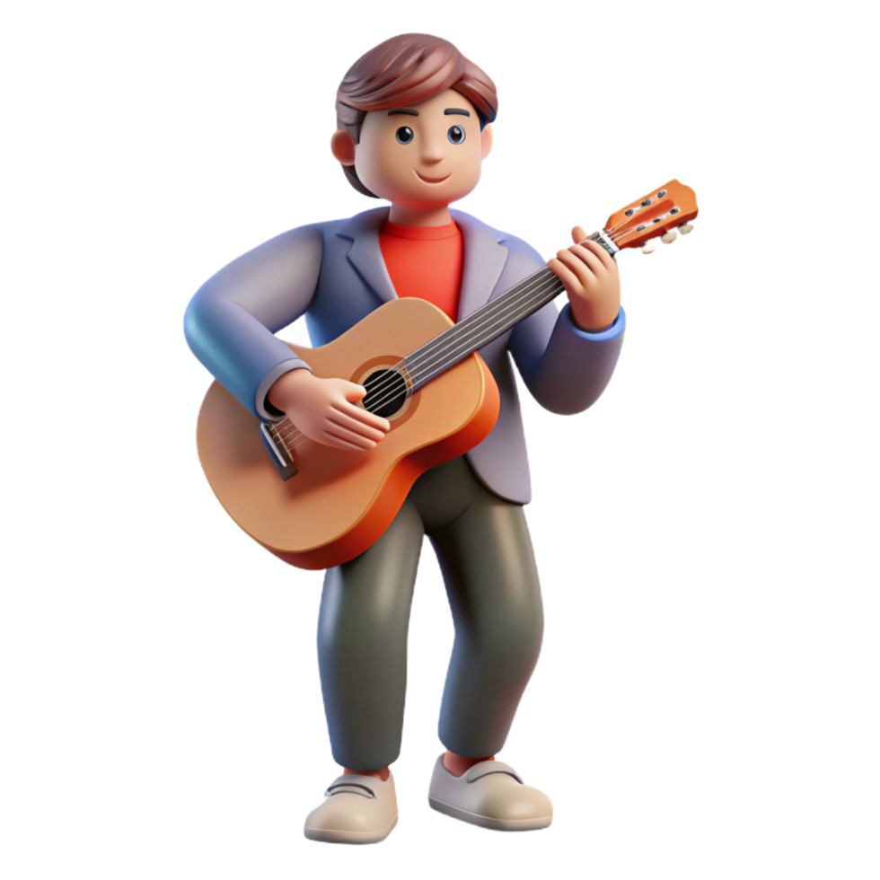 whimsical mesmerizing Musician playing a guitar. NO BACKGROUND with Transparent Background. ultra HD png
