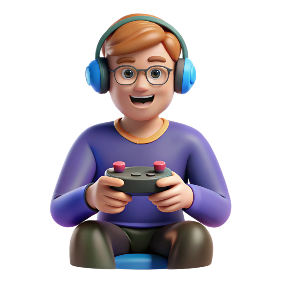 vibrant romantic nordic Gamer playing a game. NO BACKGROUND with Transparent Background. premium png