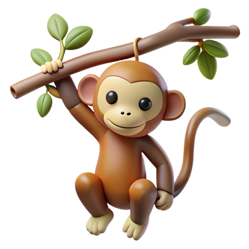 iconic bohemian Monkey hanging from a tree branch. NO BACKGROUND with Transparent Background. sharp png