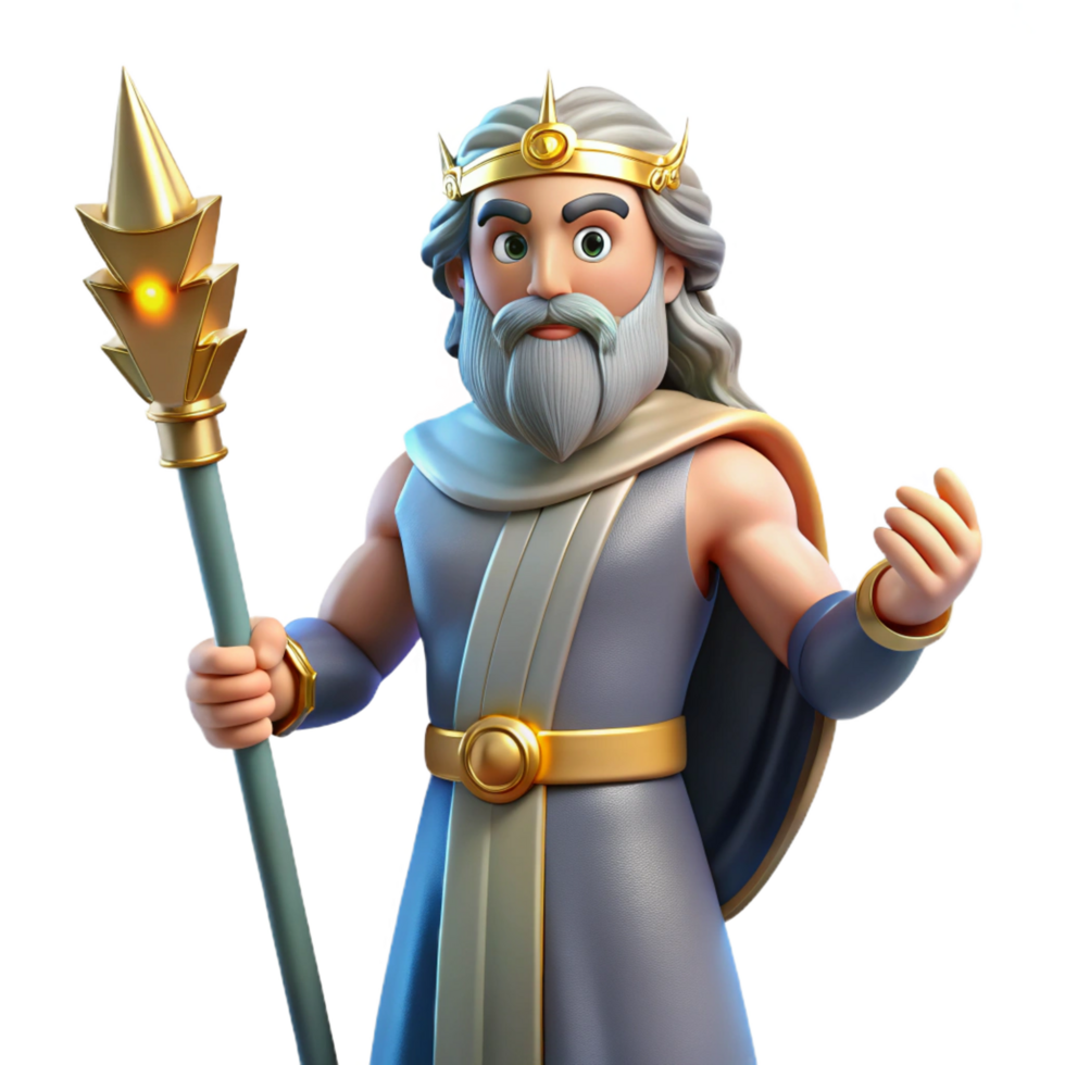 spectacular surreal Zeus, King of the Gods, holding a lightning bolt. NO BACKGROUND with Transparent Background. handcrafted png