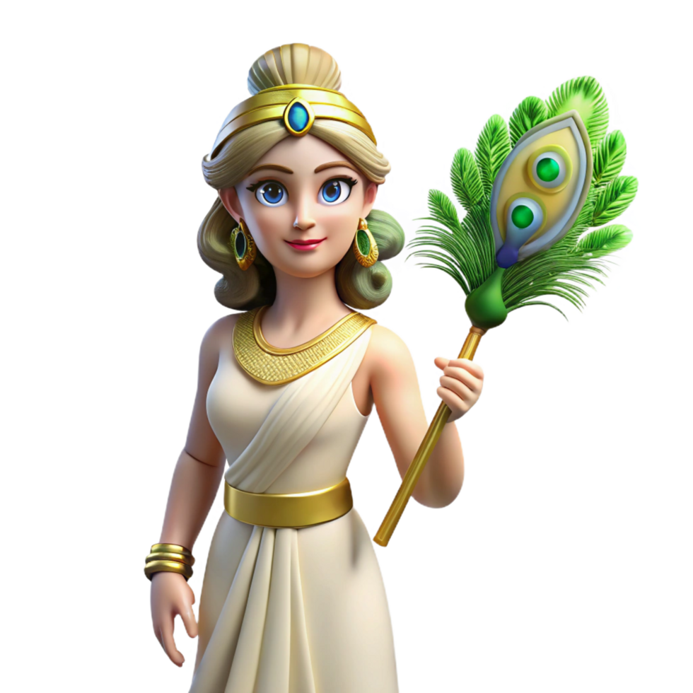 impressive traditional Hera, Goddess of Marriage, with a peacock feather. NO BACKGROUND with Transparent Background. refined png