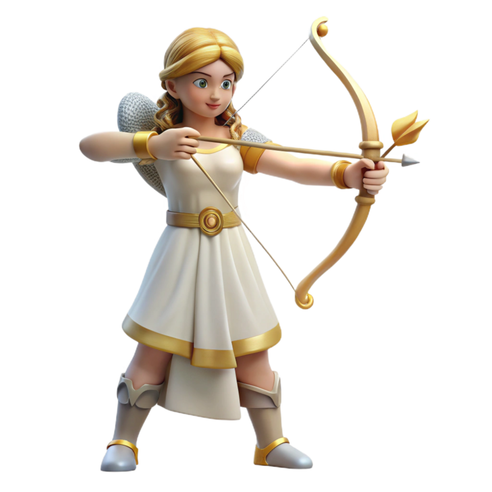 majestic melancholic baroque Artemis, Goddess of the Hunt, with a bow and arrow. NO BACKGROUND with Transparent Background. elite png