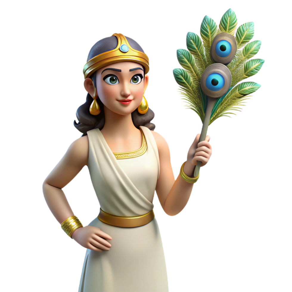 hypnotic reflective tropical Hera, Goddess of Marriage, with a peacock feather. NO BACKGROUND with Transparent Background. genuine png
