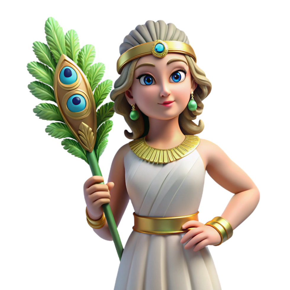impressive rustic Hera, Goddess of Marriage, with a peacock feather. NO BACKGROUND with Transparent Background. impeccable png