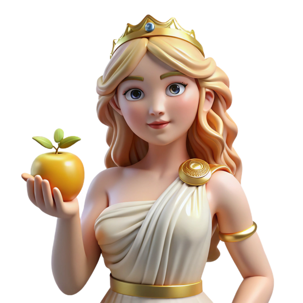 splendid dreamy retro Aphrodite, Goddess of Love and Beauty, holding a golden apple. NO BACKGROUND with Transparent Background. museum quality png