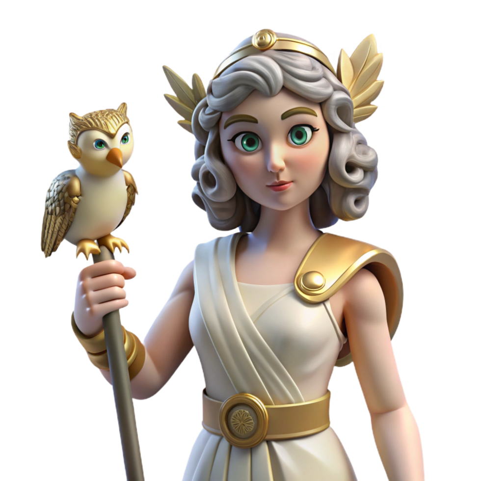 mysterious spectacular Athena, Goddess of Wisdom, with an owl perched on her shoulder. NO BACKGROUND with Transparent Background. original png