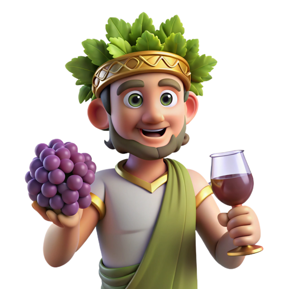 romantic serene Dionysus, God of Wine, holding a grapevine. NO BACKGROUND with Transparent Background. artisan png