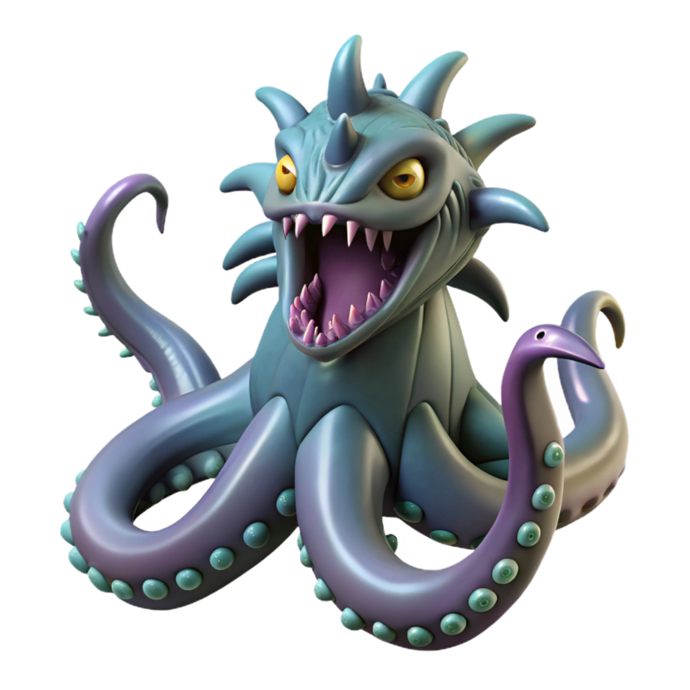 mesmerizing impressionist Mythological Kraken, giant sea monster. NO BACKGROUND with Transparent Background. refined png