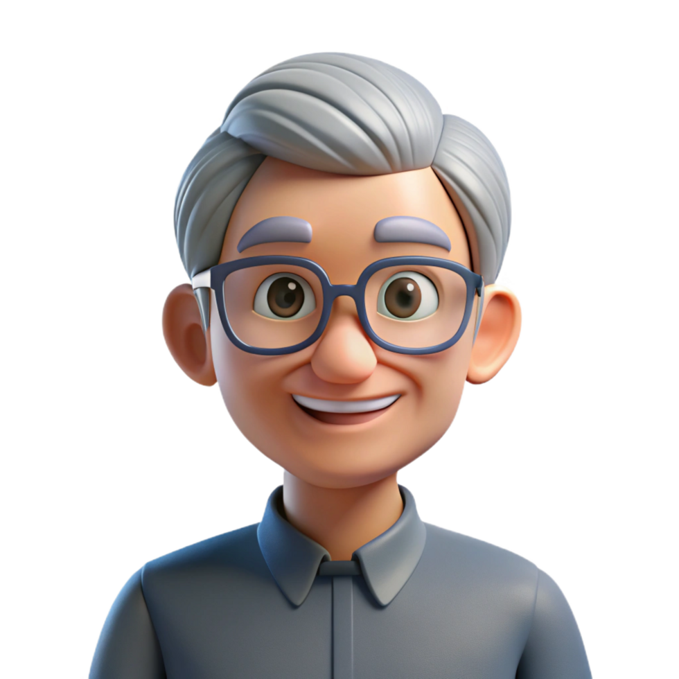 reflective radiant Happy senior man with glasses, NO BACKGROUND with Transparent Background. impeccable png