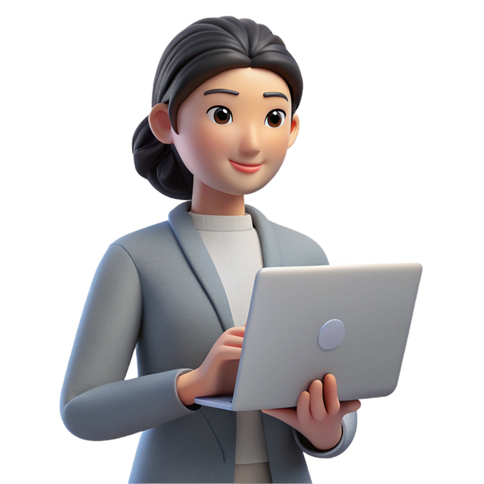 sumptuous inspired Thoughtful young woman with laptop, NO BACKGROUND with Transparent Background. png