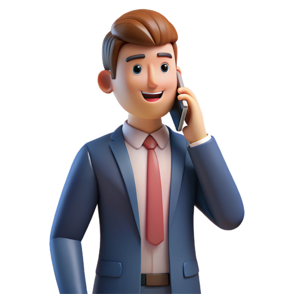 serene intense art deco Serious businessman talking on cell phone, NO BACKGROUND with Transparent Background. impeccable png