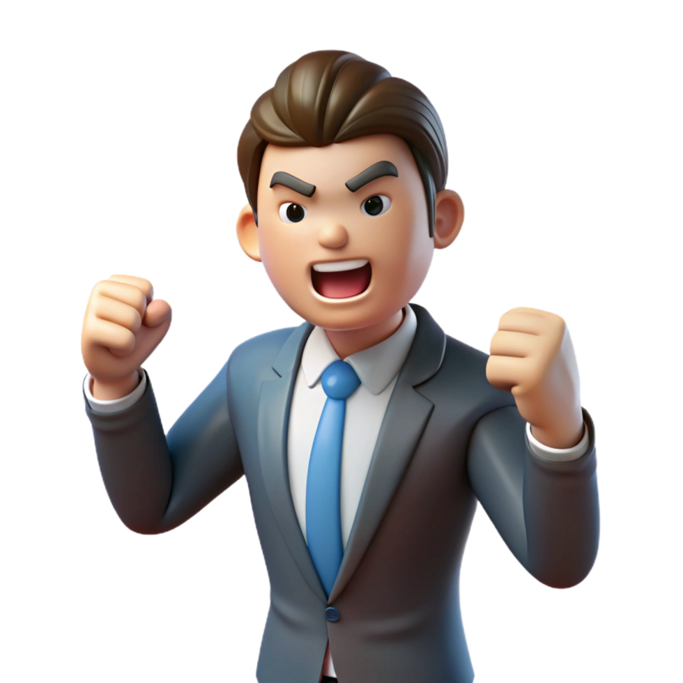 vibrant art deco Angry businessman shaking fist, NO BACKGROUND with Transparent Background. exclusive png