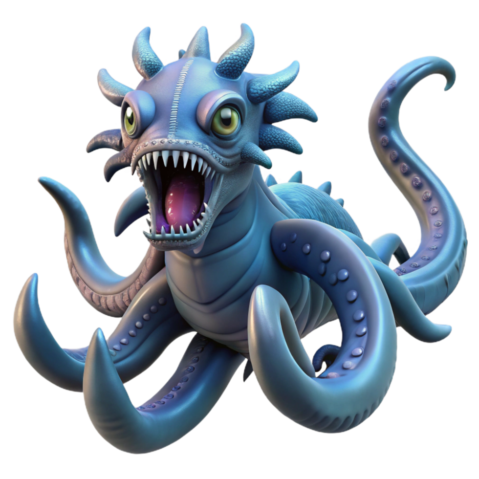 nostalgic striking Mythological Kraken, giant sea monster. NO BACKGROUND with Transparent Background. premium png