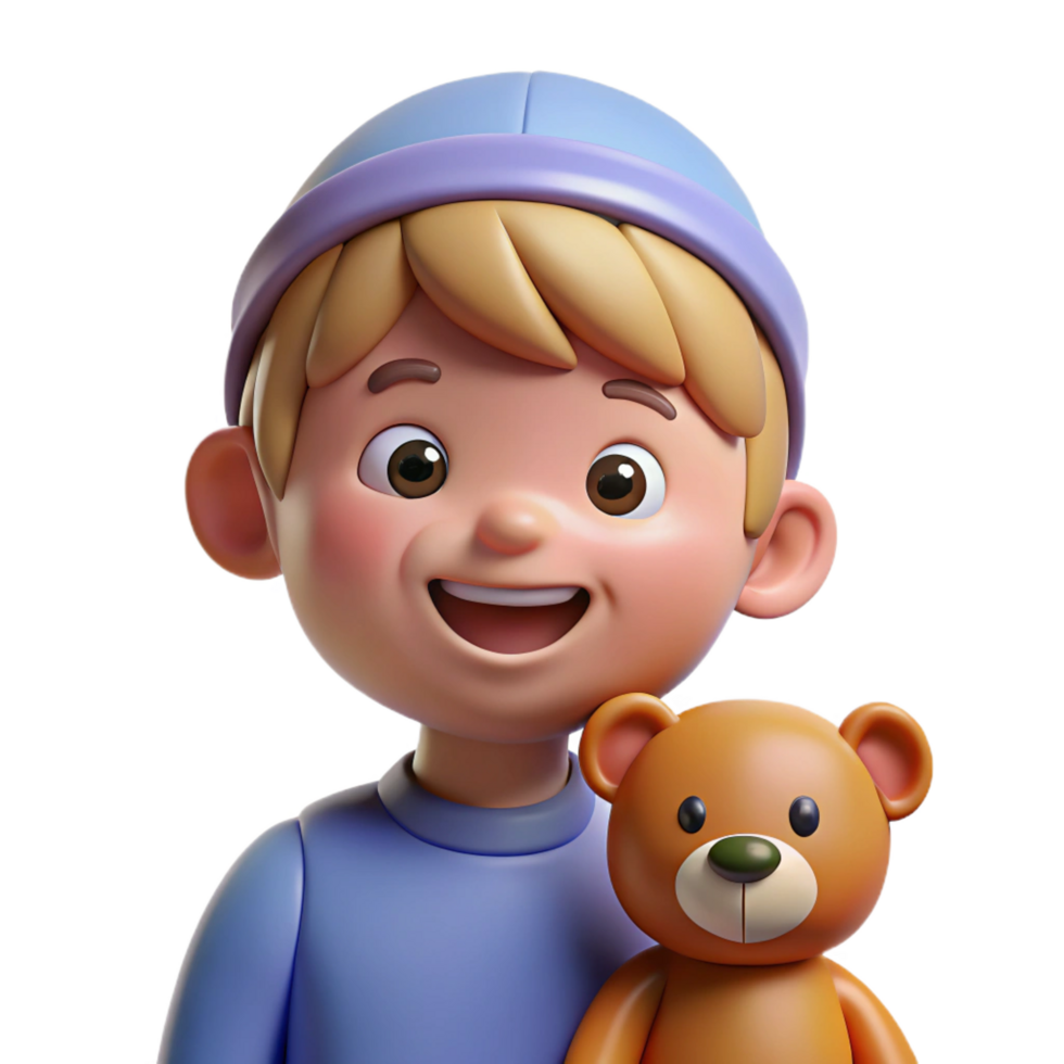spectacular peaceful traditional Smiling child with teddy bear, NO BACKGROUND with Transparent Background. artisan png
