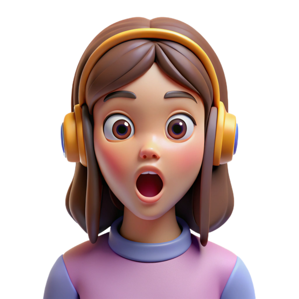 joyful striking Surprised teenage girl with headphones, NO BACKGROUND with Transparent Background. refined png