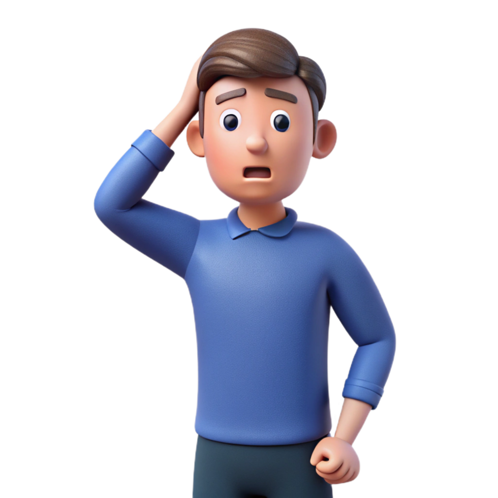 mesmerizing contemporary Confused man scratching head, NO BACKGROUND with Transparent Background. refined png