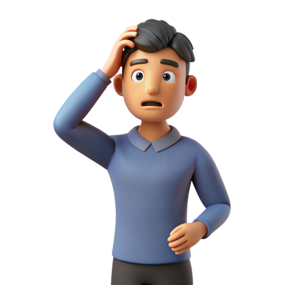 unforgettable urban Confused man scratching head, NO BACKGROUND with Transparent Background. flawless png