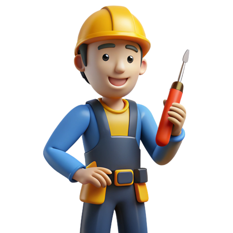 memorable traditional Electrician with screwdriver, NO BACKGROUND with Transparent Background. 4K png