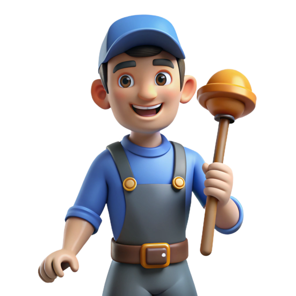 stunning unparalleled Plumber with plunger, NO BACKGROUND with Transparent Background. png