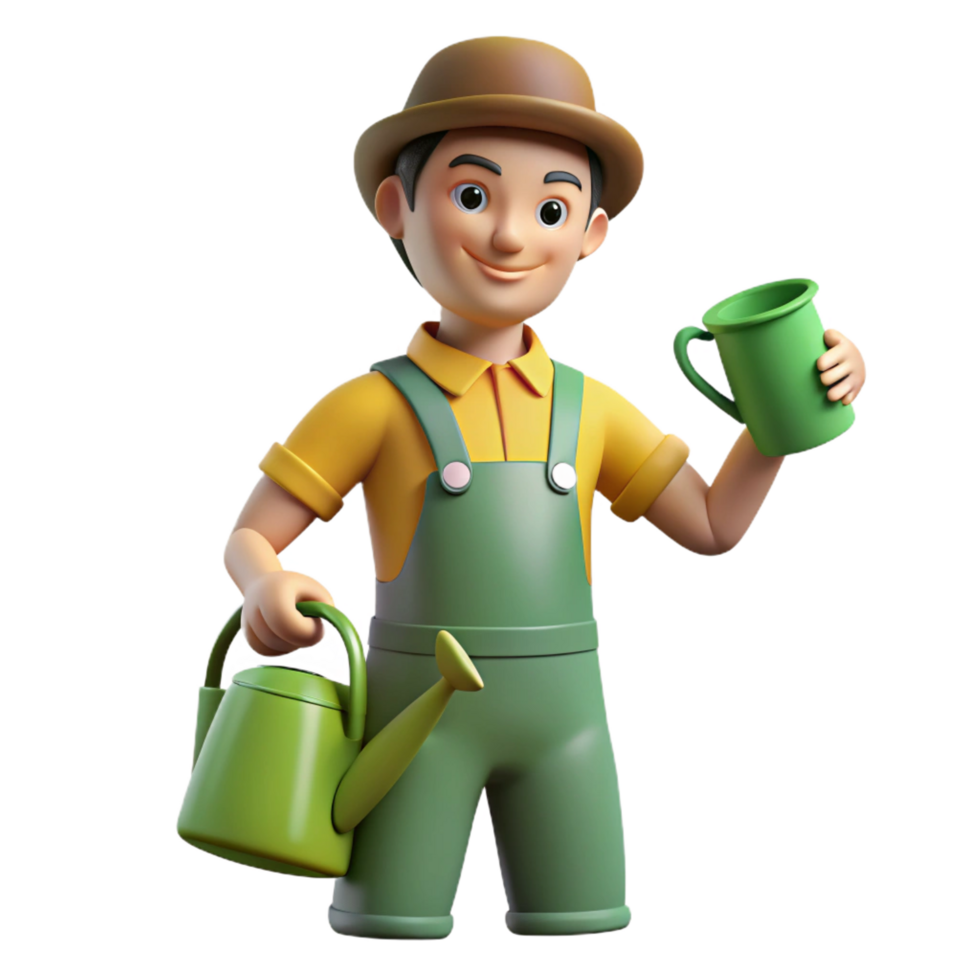 passionate majestic Gardener with watering can, NO BACKGROUND with Transparent Background. fine detail png