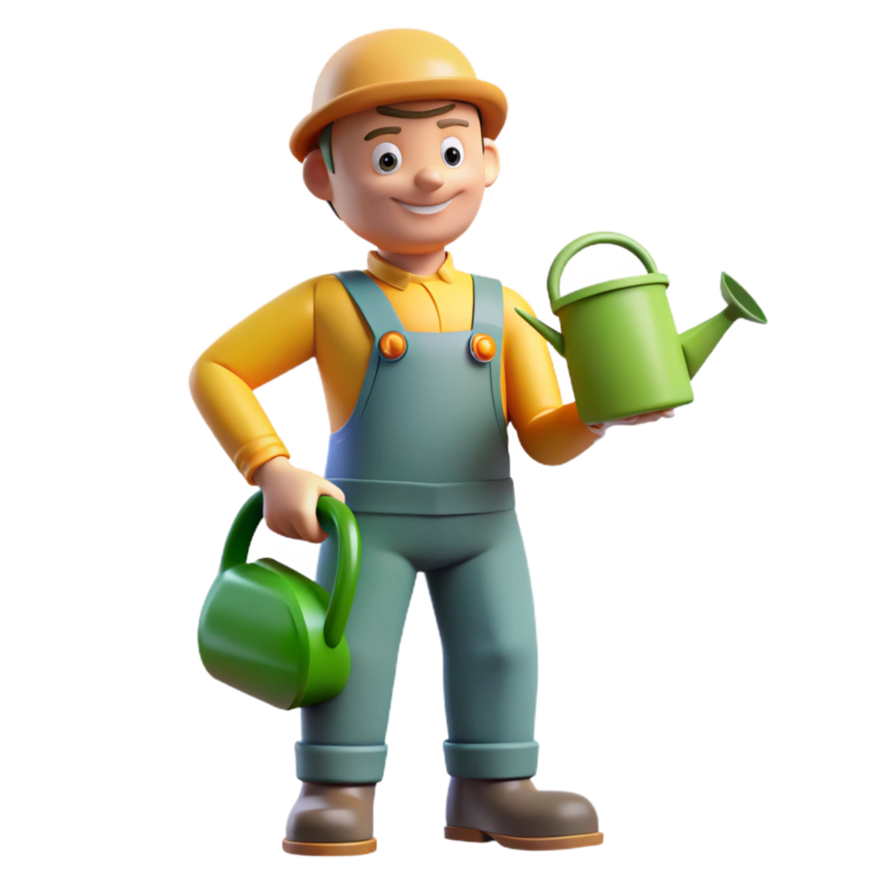 glorious exceptional Gardener with watering can, NO BACKGROUND with Transparent Background. png